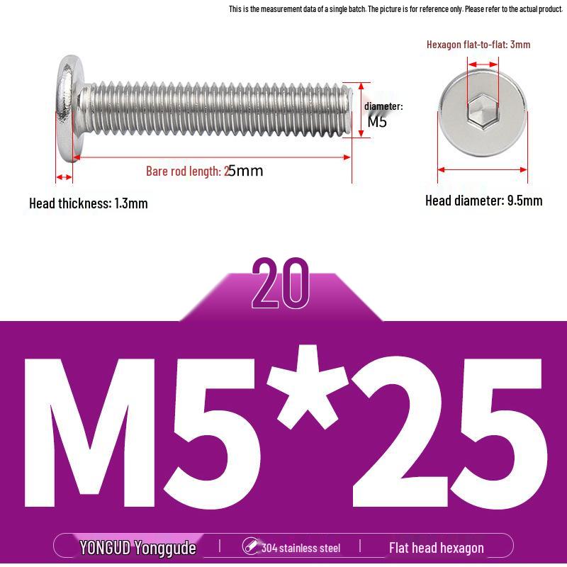 304 Stainless Steel Ultra-Thin Flat Head Hex Socket Bolt, M2-M12