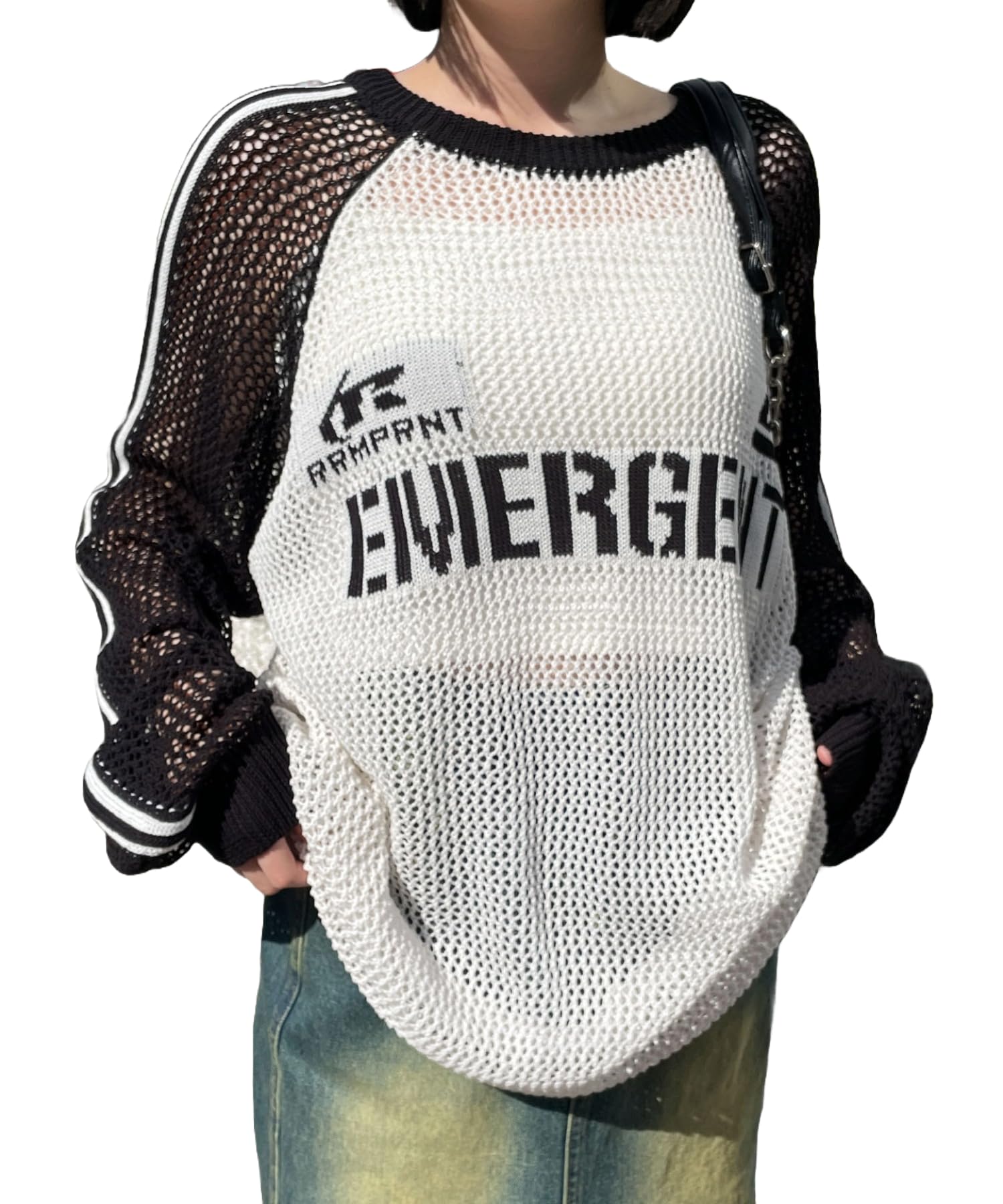 

WEGO Raglan Mesh Knit Long Summer Loose Street Korean Size Pattern 2 Women s Pullover, Sleeve, Top, Fit, Style, Girly, Style, Gift, Spring, Autumn,