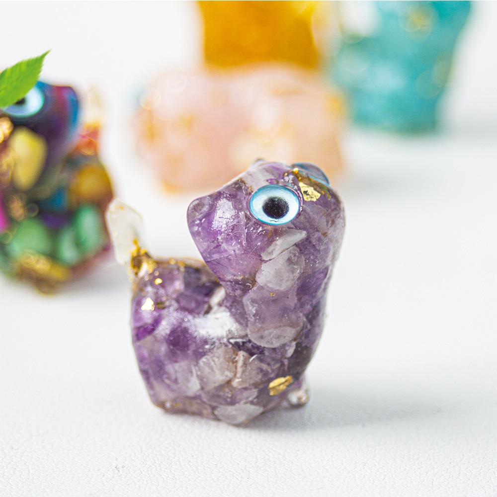 Crystal Resin Cat Figurine With Colorful Shell Decor For Office Desk Gift