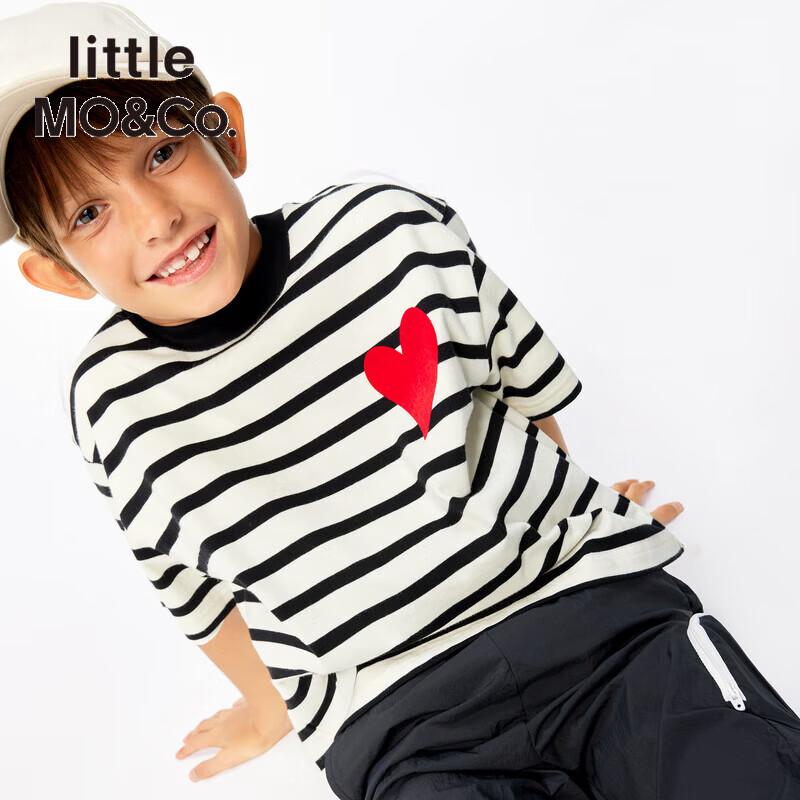 MO&Co. Kids  Striped Heart Pure Cotton Short Sleeve T-Shirt