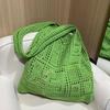 Women Shoulder Bag Wide Straps Large Capacity Solid Color Handbag Commuting Style Decorative Knitting Shoulder Bag