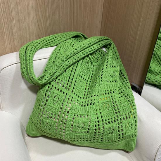 Women Shoulder Bag Wide Straps Large Capacity Solid Color Handbag Commuting Style Decorative Knitting Shoulder Bag