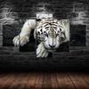 White Tiger Face Wildlife Animal 5 Piece Five Panel Wall Canvas Print Modern Poster Picture Home Decor Gift For Him For Her