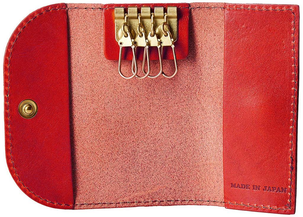 Červená2 Kožené pouzdro na klíče Tochigi, Vyrobeno v Japonsku, Pro muže i ženy, Přihrádky na karty, Pouzdro na chytrý klíč, Kompatibilní s chytrým klíčem, Pravá kůže, Vyčiněná hovězí kůže