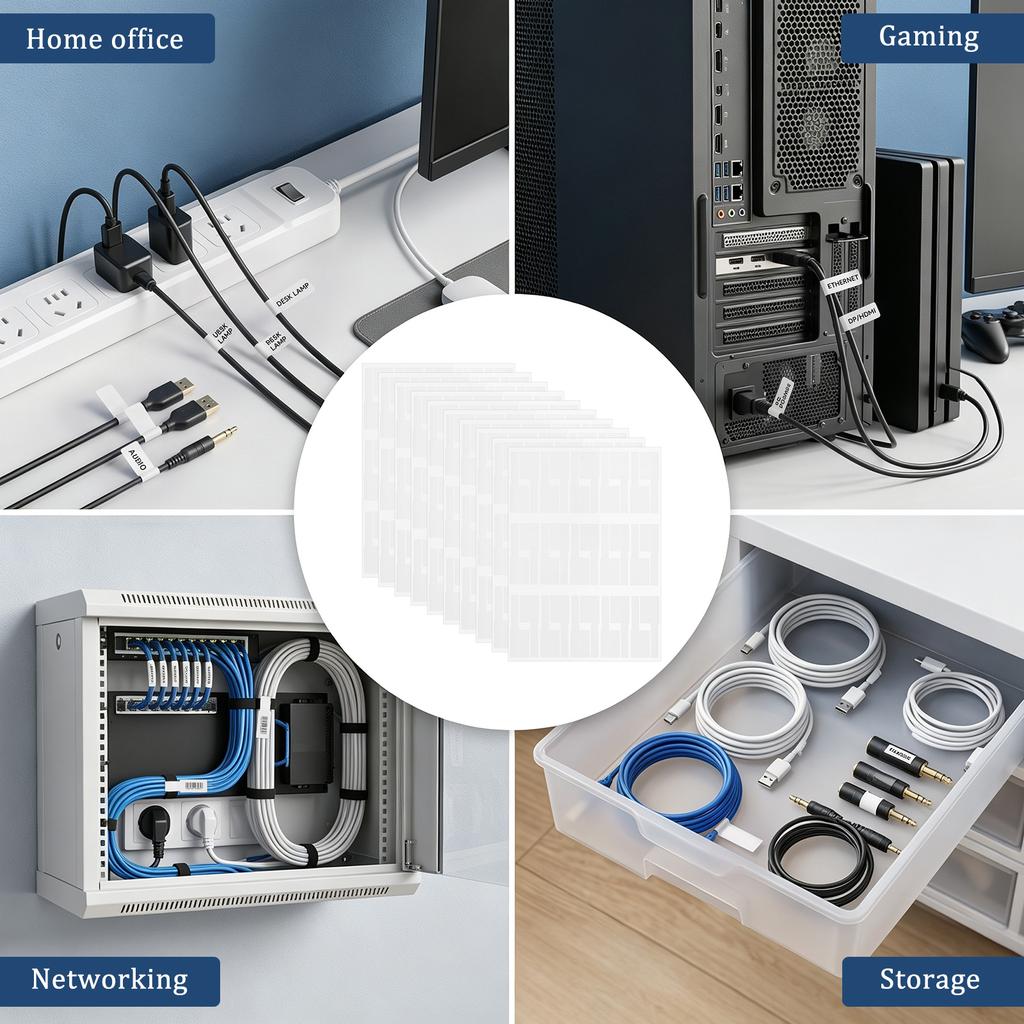 10Sheets/300Pcs Self-Adhesive Cable Labels Waterproof Wire Marking Ties Laser Printer Stickers Fiber Wire Labels Organizers Tag