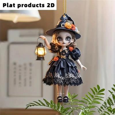 Halloween  Little Witch Festival Pendant Cross Border Acrylic Flat Car Decoration Pendant Home Hanging Accessory
