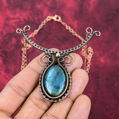 Labradorite Necklace Copper Wire Wrapped Necklace Adjustable Chain Necklace Copper Wire Jewelry Handmade Gemstone Necklace Anniversary Gifts