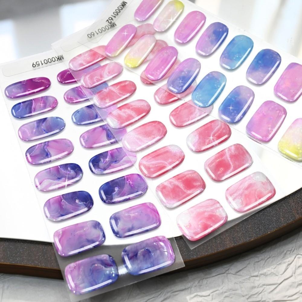 Self-Adhesive UV Polish Nail Strips 3D Glitter Marble Full Cover Nail Wraps Women