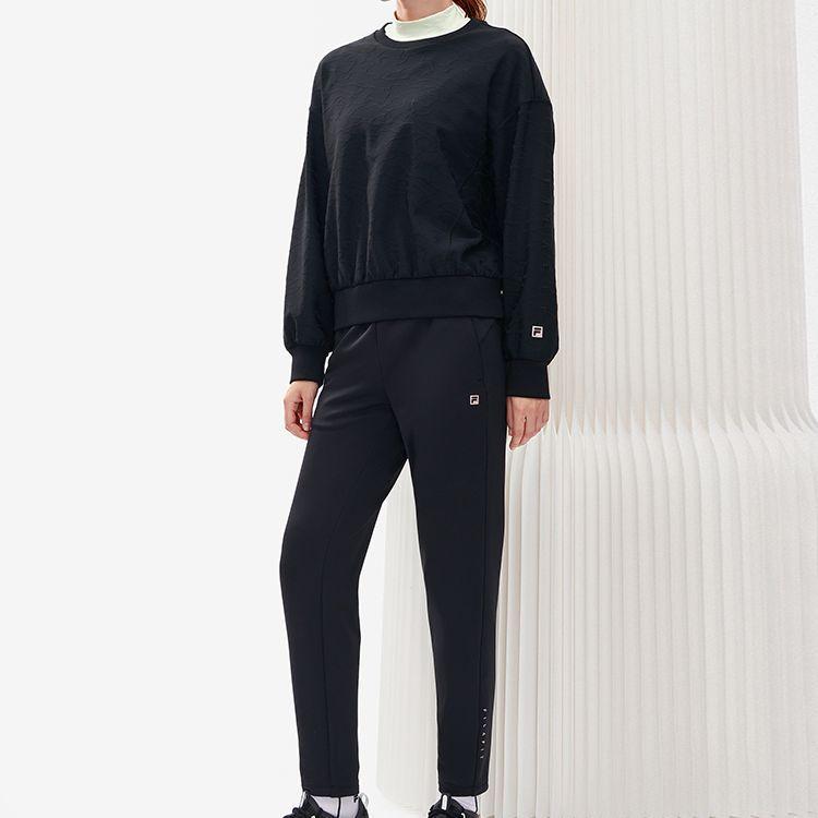 Fila Athletics Loose Fit Crew Neck Solid Color Sports Casual Knit Pullover Long Sleeve Sweatshirt Women Sweatshirt Deep-Black A11W241212FBK