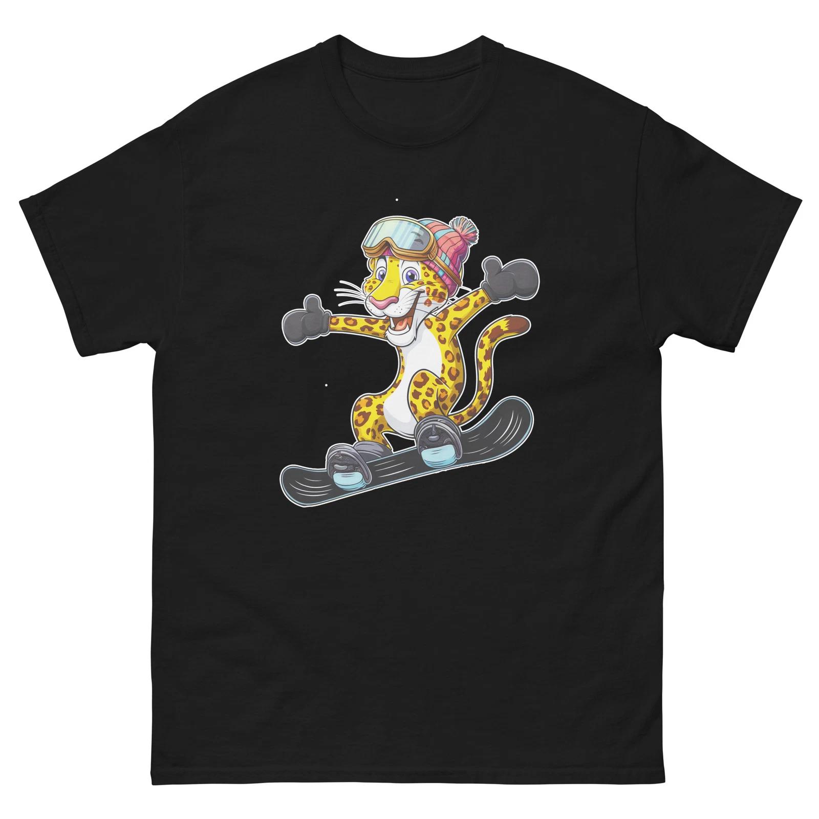 Leopard Snowboarding Fun Cartoon Snowboarder Shirt T-Shirt S