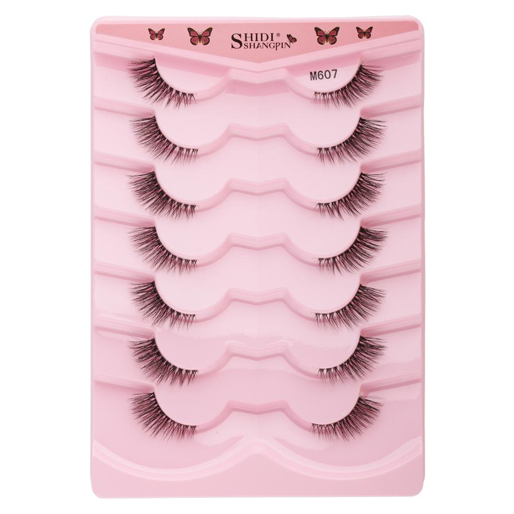 7 Pairs Half Lashes with Clear Band Wispy Eyelashes Natural Look 3D Lashes Short Cat Eye Lash Fake Eyelashes