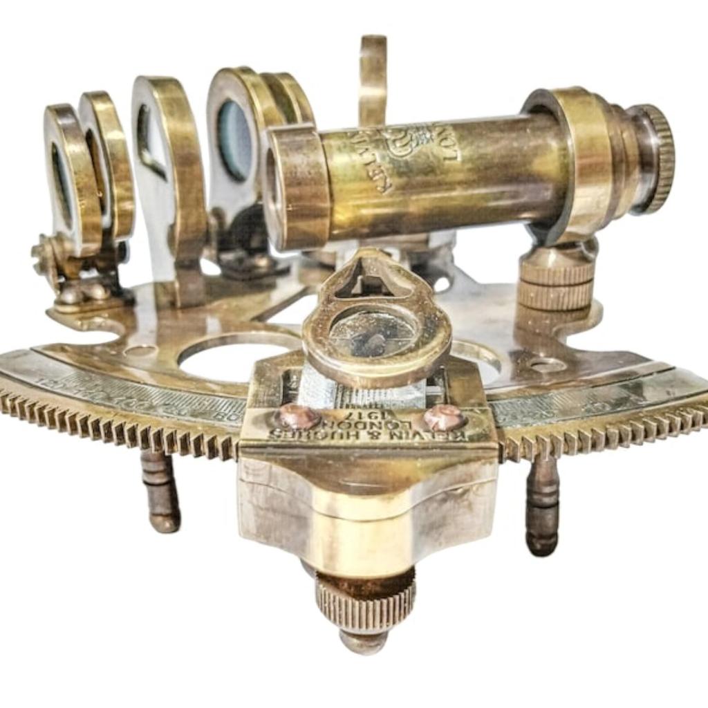 Personalized Maritime Sextant with Vintage Leather Box - Nautical Antique Christmas Decor