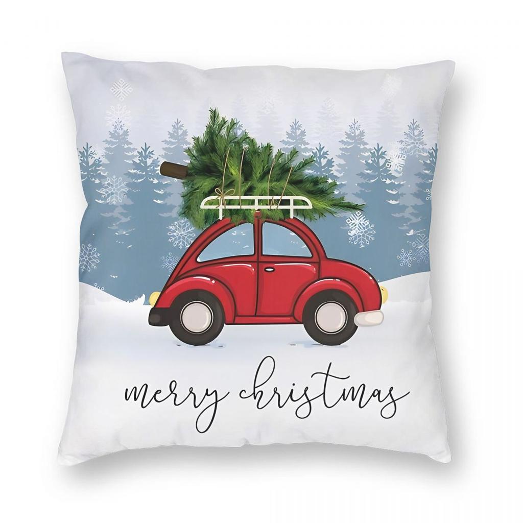 Red Car With Christmas Tree On Roof Pillowcase Printing Fabric Cushion Cover Gift Throw Pillow Case Cover Home Wholesale cm