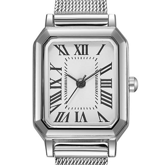Women Rectangle Dial Watch Roman Numerals Metal Mesh Band Classic Casual Dress Watch Ladies Quartz Analog Wristwatch