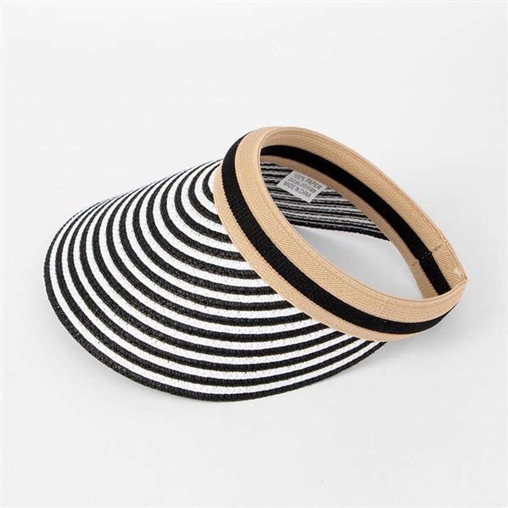 Gestreifte Sonnenkappe (Schwarz) / Damen Sommer-Sonnenhut