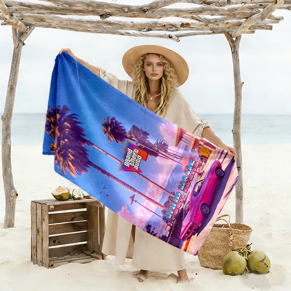 Grand Theft Auto Personalized Text Beach Towel Super Soft & Absorbent Ideal for Travel Outdoor Swim Pool Yoga Surf Camping Hiking Gym Gift Holiday