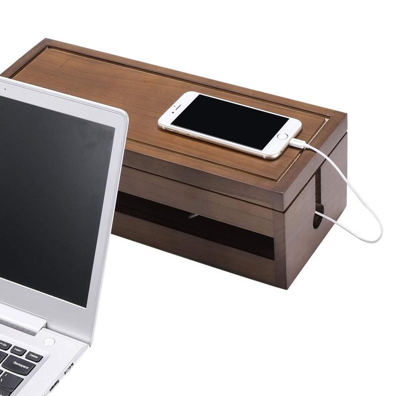 Socket Case Vintage Solid Wood Wiring Box Cable Manager Hub Storage Coffee Paulownia Main Body Home Storage Wooden Storage Box