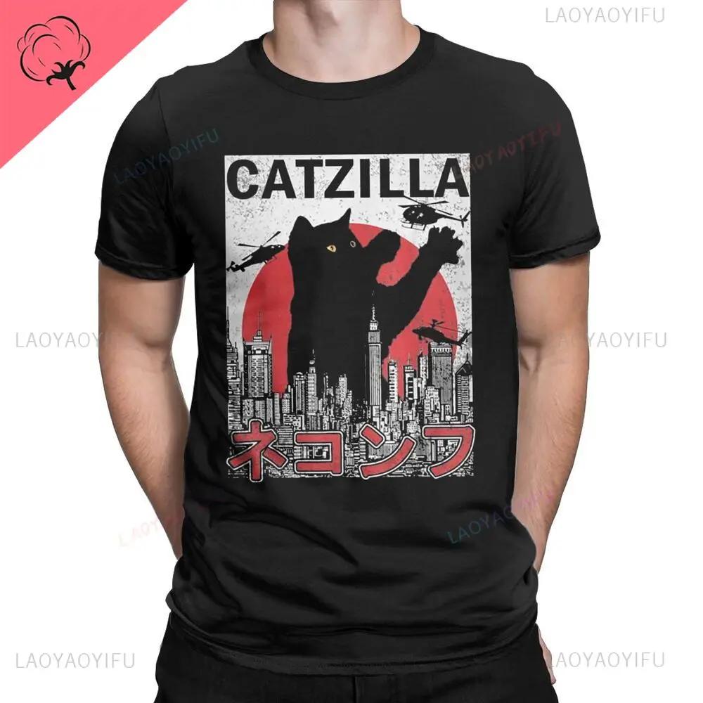 Vtipné Catzilla Japonsko Kočka Kotě Milovník Pánské Tričko Pánské Ležérní Trička Léto Hombre Nadměrné Tričko Harajuku Tričko Pánské Oblečení