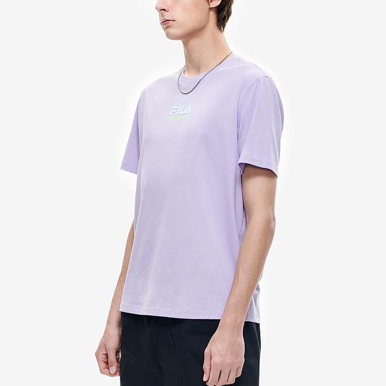 FILA Minimalist Logo Knitted Fashion Sports Round Neck Short Sleeve T-Shirt Men Tops Mousse-Purple F11M229116FVT
