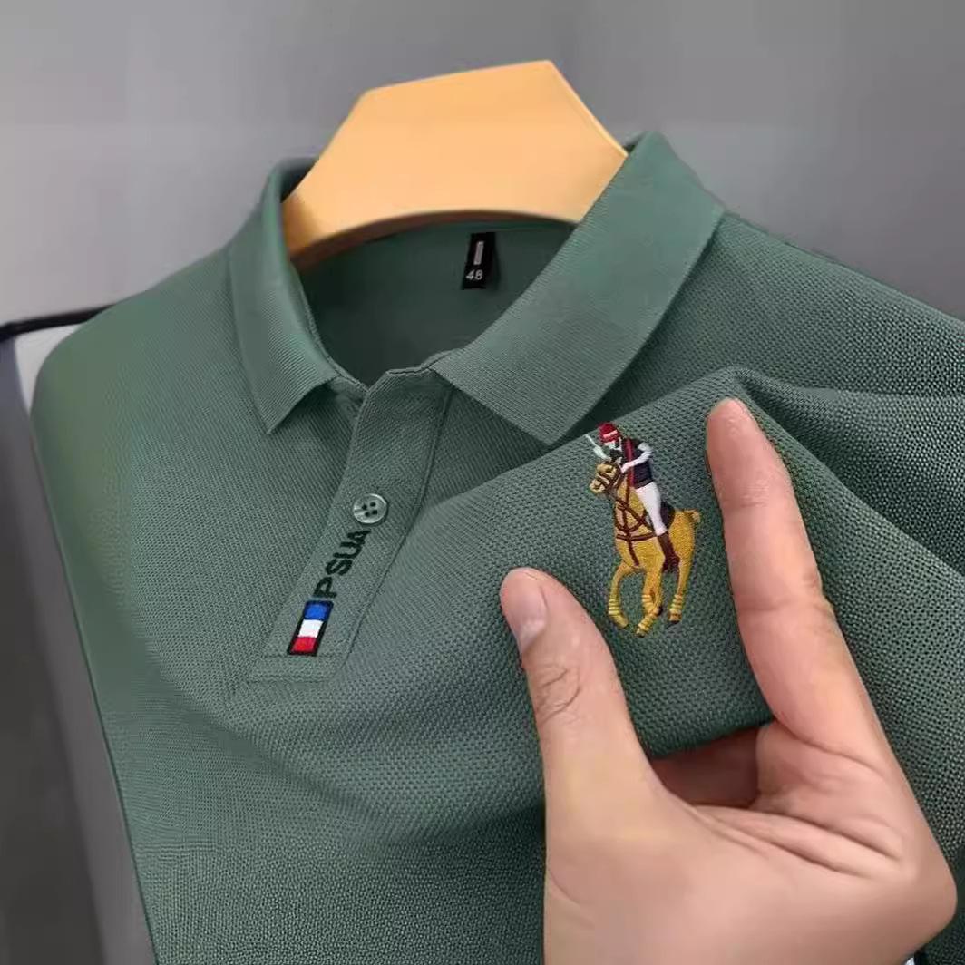 

Мужская летняя футболка-поло с коротким рукавом и вышивкой, с отложным воротником, больших размеров, тренд однотонного цвета. L зелёный