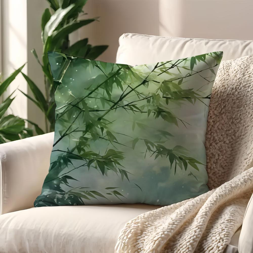 Artistic Bamboo Green Leaves Painted Graffiti cushion cover For Pillow Printing Sofa Decoration Home Car Office NordicSimplicity