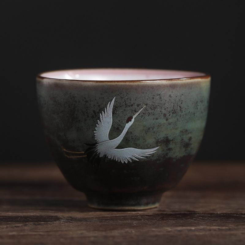 Handmade Stoneware Kiln Turned Into Retro Tea Cup Personal Host Scent Ruihe Chengxiang Crane Single Teaware Kitchen Dining Bar