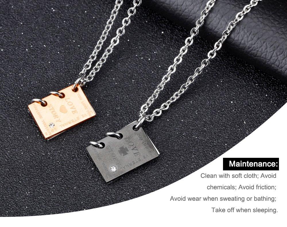 Eternal Love Pair Necklace Popular Brand Pink Gold 18K Genuine Pendant Stainless Steel Love Engraved Love Story [Rockyu] Women's