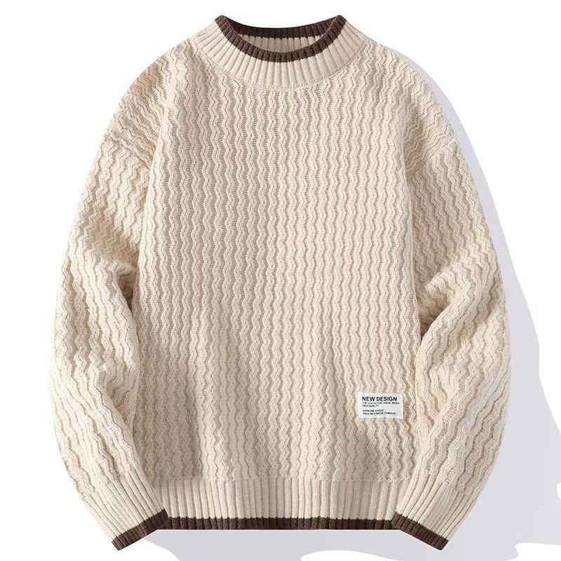 Men s 2025 Autumn/Winter Loose Casual Patchwork Long Sleeve Knitwear M бежевый