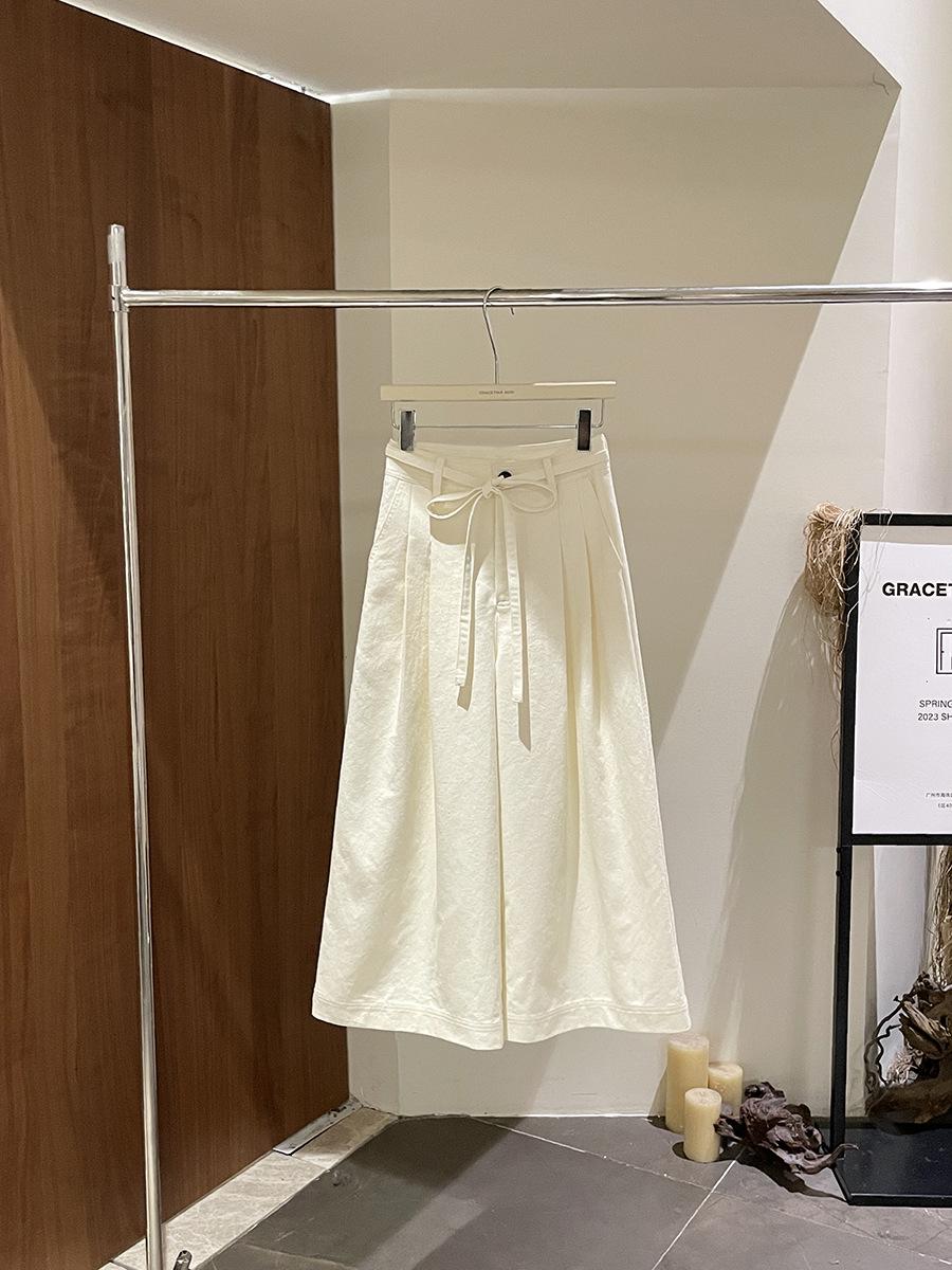 

GRACETINAHOO French Pleated Tie-Waist Casual Pants with Waist Rope (KA790) Small