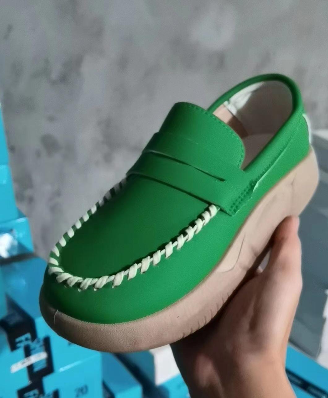 

Мокасины ручной работы импортного производства с одной педалью, повседневные кожаные туфли, не надоедают, туфли-бублики с толстой подошвой и круглым носком, мокасины, летние женские European code 1-6. Corresponding to 35-40 зелёный