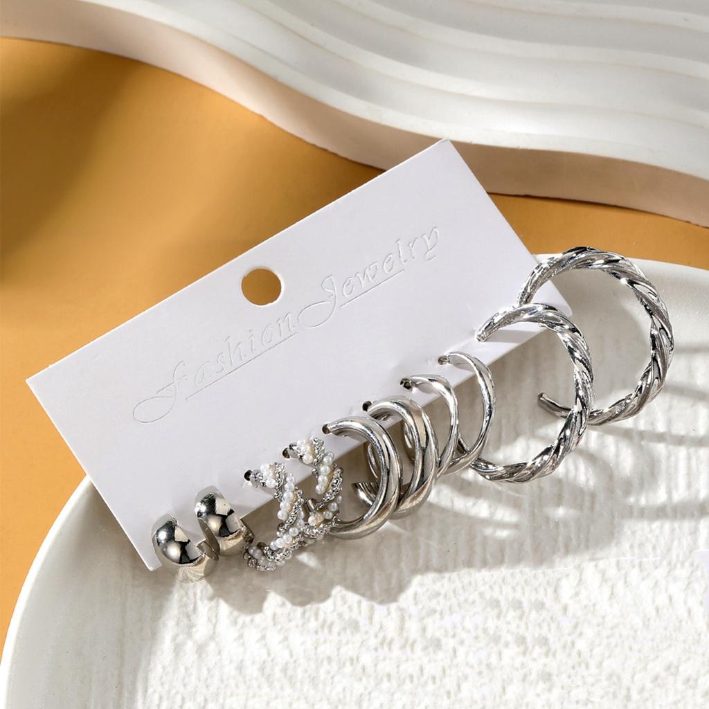 Геометрические многослойные серьги с жемчугом типа C, серьги-гвоздики, 6 пар, набор сережек-карт, комбинированные женские