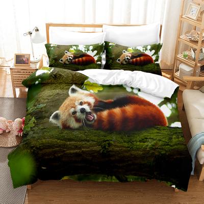 Juego de cuatro piezas Juego de tres piezas de ropa de cama abrasiva con estampado digital de panda rojo, Sábana
