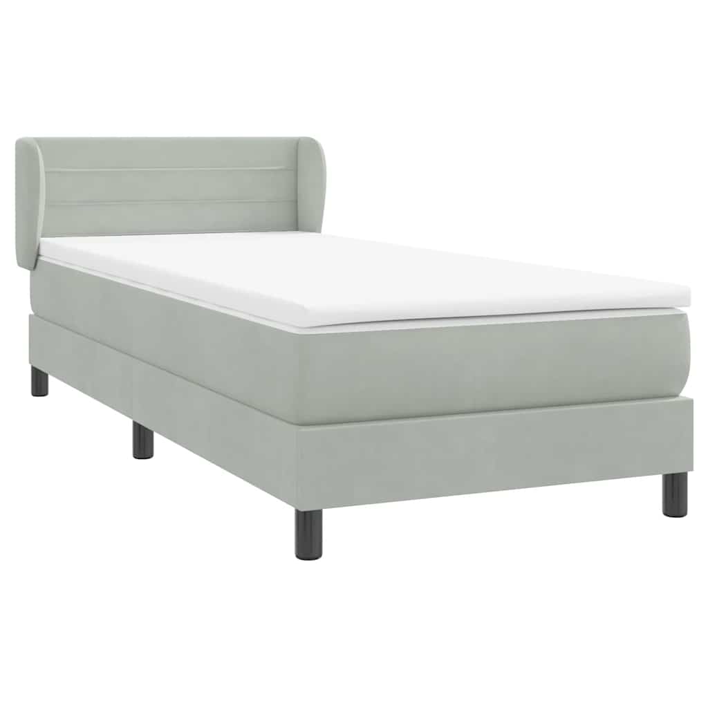 Box Spring Bed with Mattress Light Gray 80 X 210 Cm Velvet