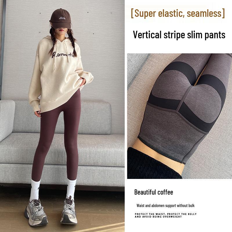 Damen Winter 2025 High Waist Bauchkontrolle Samt Verdickt Schlankmachende Hose - Vertikale Streifen, Hohe Elastizität