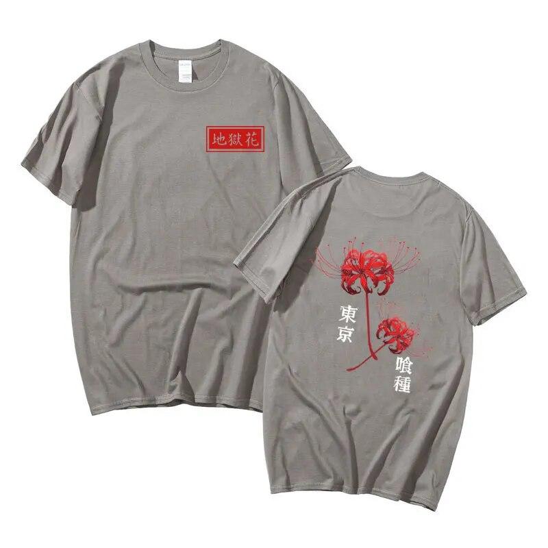 Japanese Unisexga Unisex Women Fashion Kanekiken T-shirts Anime Tokyo Ghoul Spider Lily Print Tshirt Unisex Women Harajuku Casual T Shirt