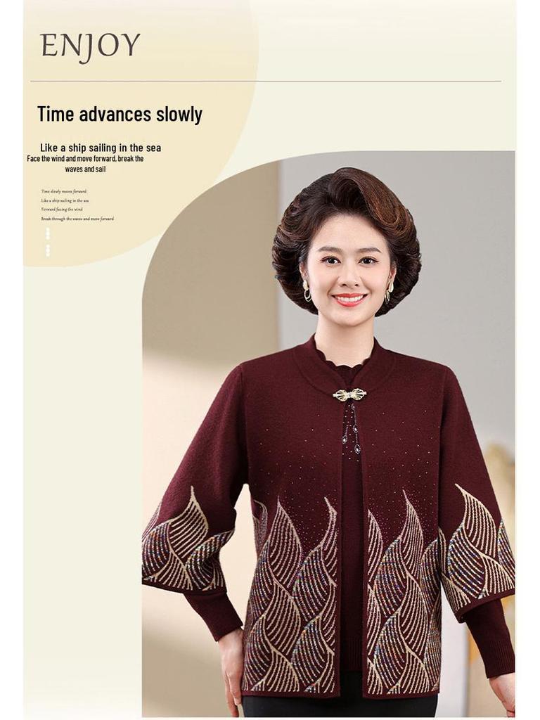 Autumn/Winter Knit Cardigan & Sweater Coat Set for Middle-Aged Women - Ideal for Mother-in-Law Wedding Banquet