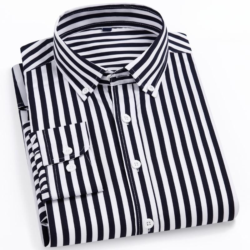 Elastisches Langarmhemd Herren Gestreiftes Slim Fit Hemd Business Casual Bügelfrei Bequem Herrenbekleidung Hemden Herren