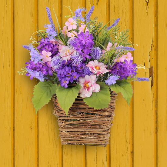 

Fake Flower Basket Front Door Hanging Basket Wreath Basket Wreath Simulation Flower Basket For Indoor Outdoor