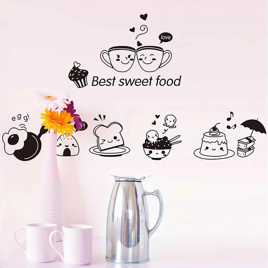 Cucina Caffè Cibo Dolce Cartone Animato Ragazza Che Cucina Fai da Te Adesivo Murale Sala da Pranzo Carta da Parati in PVC Decalcomanie Rimovibili