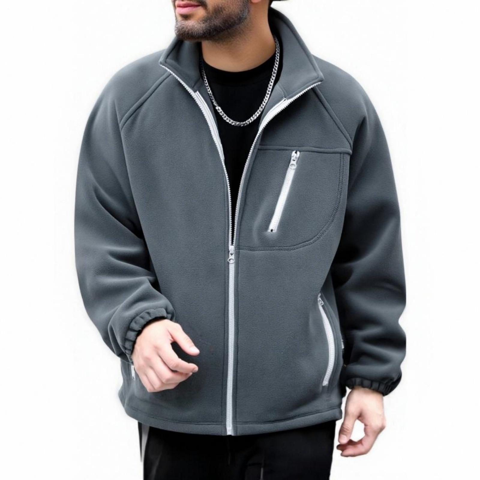 

Men s Solid-color Casual Stand-up Collar Cardigan Fleece Hoodie Men s Long-sleeved Fleece Warm Fleece Jacket XXXL