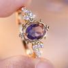 Trendy Purple Crystal Oval Stone Flower Rings For Women Vintage Gold Color Bridal Wedding Band Bithstone  Engagement Gift