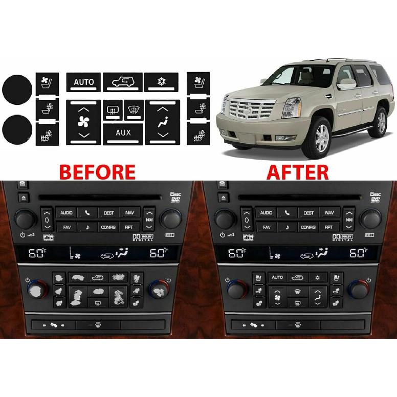 AC & Radio Repair Stickers for 2007-2014 Cadillac Escalade EXT ESV, Climate Control and Multimedia Button Repair Decal Stickers