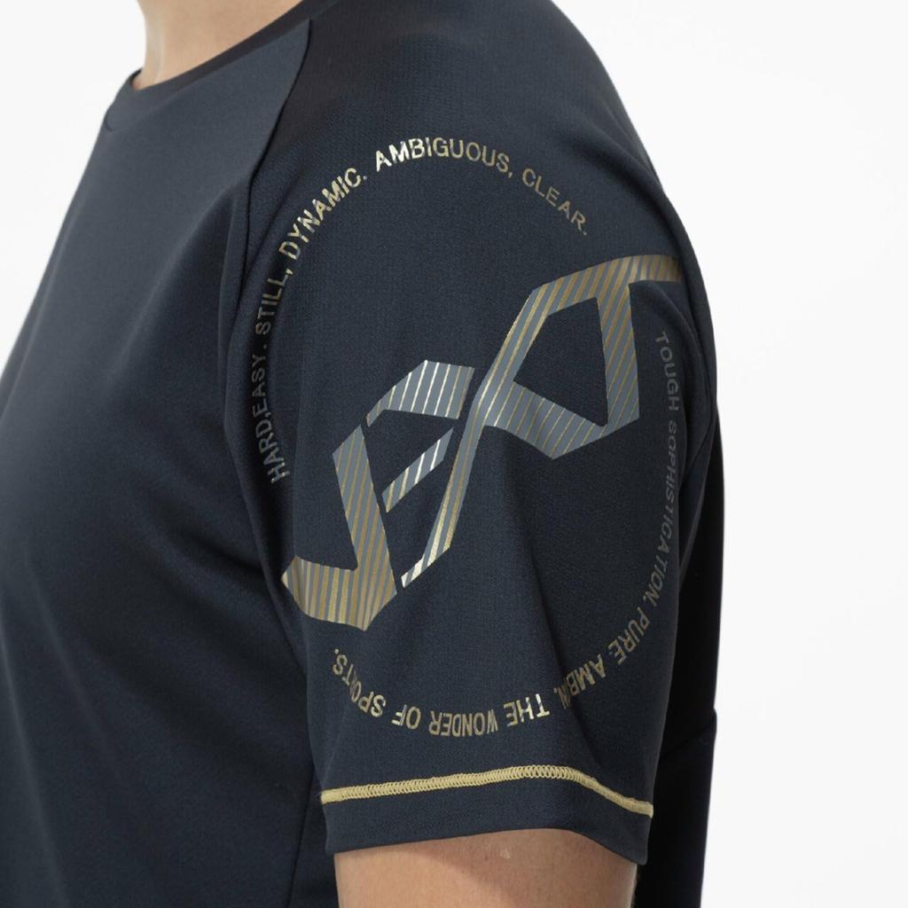 N-XT Volleyball Practice Shirt, Short Sleeve, Club Activities, Moisture-Wicking, Quick-Drying, Easy to Move in, V2MAC001, Unisex, Black/Gold, Size S