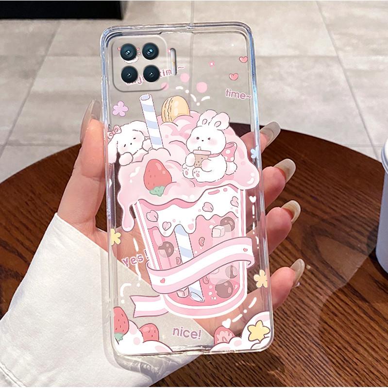 Case For OPPO Reno 4F A73 A93 4G F17 Pro Casing Clear Luxury Cute Love Rabbit Funny Pattern Soft Silicone Phone Case Back Cover