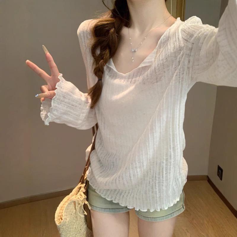 2025 Summer Women's Casual Long Sleeve Striped Knit Sunscreen Cardigan