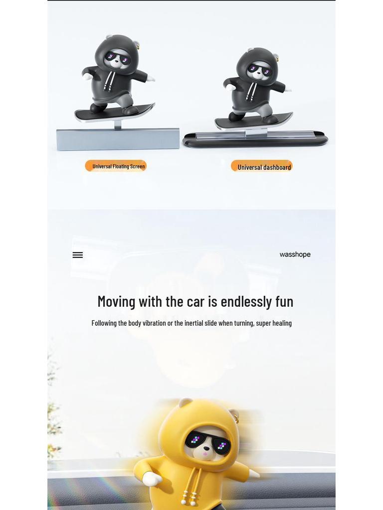2025 Cross-Border Car Dashboard Bear Skateboard Ornament - Moving Cartoon Little Bear Decor