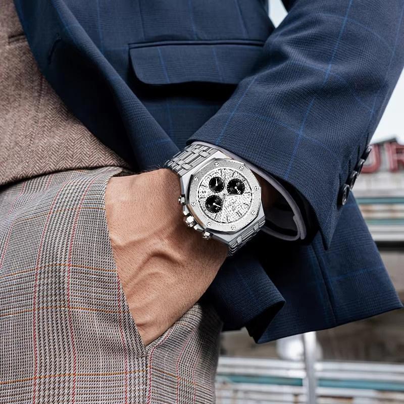 Fashion Man Wristwatch Waterproof Stainless Steel Luminous Men Watch Chronograph Date Luxury Quartz Men's Watches