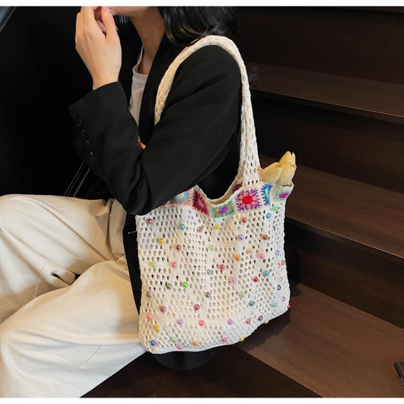 Fashion Knitted Bag Women's New Knitted Tote Bag Fashion Large Capacity Tote Bag Vacation Beach Bag