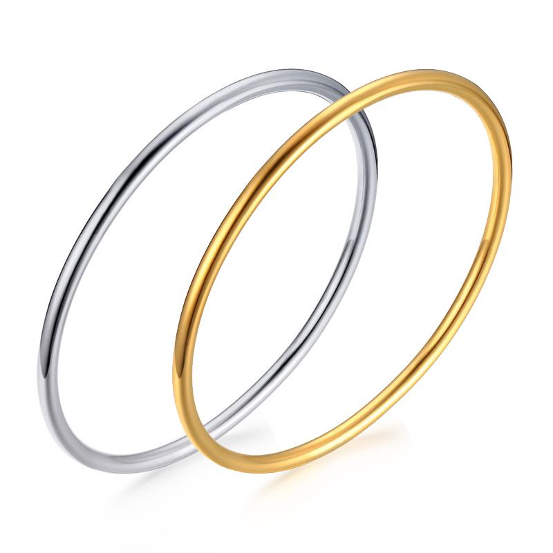Women Gold Color Stainless Steel Cuff Bracelet, Chic Jewelry Wristband Plain Slip Bangle, Stacking Bracelet Gift To Young Girls