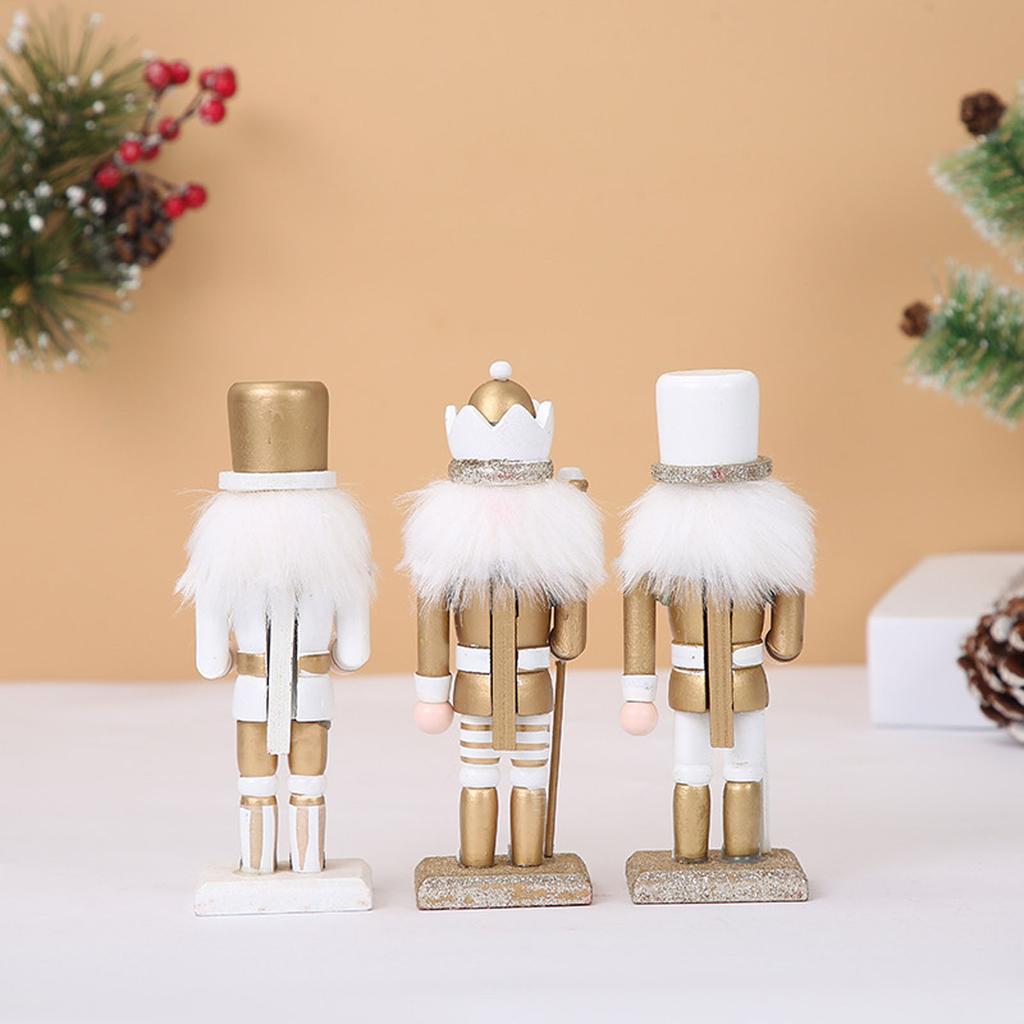 3Pieces Christmas Wooden Nutcracker Ornament Wood Standing Figurines Holiday Tabletop Shelf Home Display Decors
